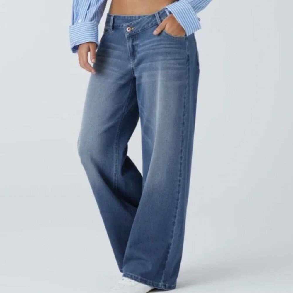 New Women's Halara Flex Asymmetric Low Rise Baggy Wide Leg Casual Jeans